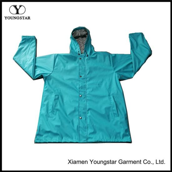 PU Knit Fashion Rain Jacket Women′s PU Raincoat
