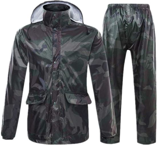 Men′s Rain Jacket, Camouflage Adult Raincoat Waterproof Outdoor Rain Pants Cycling Motorcycle Rain Coat Transparent Hat Poncho Rainwear Set, a, L