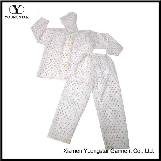 Printed PVC Rainsuit Wholesale White Color Rain Suit for Adult