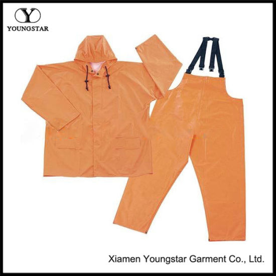 2 Piece Waterproof Rain Suit PU Orange Work Overalls
