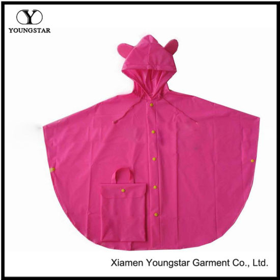 Cheap Pink Color Cute Design PVC Rain Cape for Girls