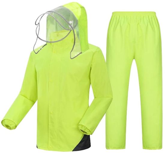 Water Proof Coat Suit Rain Jacket and Rain Pants Set Adults Rainproof Windproof Hooded Rainwear Outdoor Work Motorcycle Golf Fishing Hiking (Color: Blue, Size