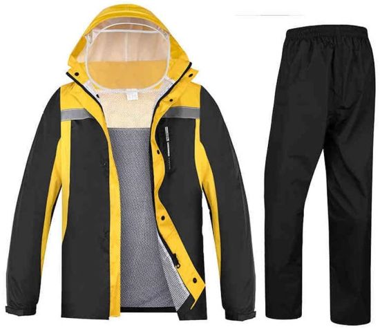 Coat Waterproof Raincoat Folding Portable Reusable Removable Double Cap Raincoat Set (Color: Yellow, Size: XXXL) (Color: Yellow, Size: XX-Large)