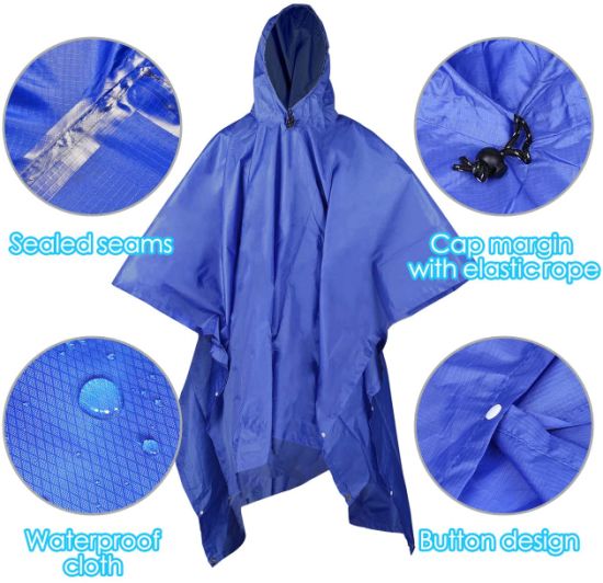 3 in 1 Rain Poncho with Carry Pouch, Multi Functional Lightweight Raincoat with Hood, Reusable Waterproof Raincoat Poncho for Bike Hiking Camping Outdoor