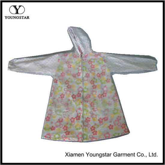 Kids Waterproof PVC Raincoat Hooded Cute Floral Girls Lined Raincoat