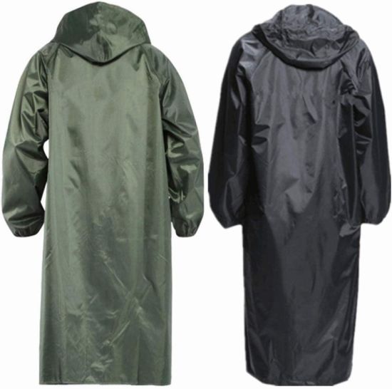 Men Long Army Green Rain Coat Waterproof Adult Poncho Single Raincoat for Hiking at Outdoor