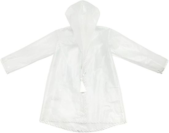 Children′s Transparent Long Hooded Edge Transparent Poncho Jacket Raincoat