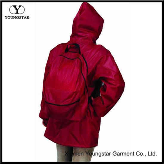 Packable All-in-One Red Backpack Rain Jacket