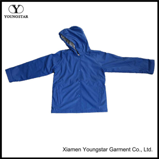 Unisex Waterproof Jacket Fashion PU Raincoat with Hood