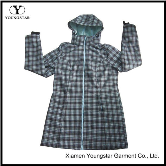 Ys-1073 Womens Girls Green Printed Waterproof Breathable Hooded Softshell Jackets