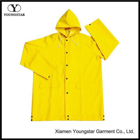 Rain Wear Yellow 100% Polyester PVC Waterproof Oudoor Rain Jacket