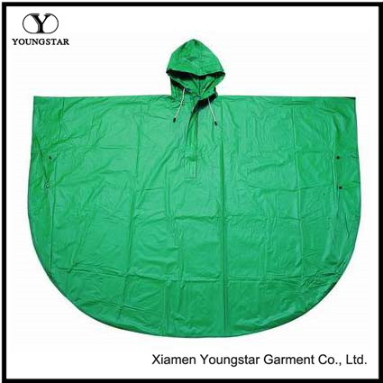 Round Shaped Rain Cape Green Color PVC Adult Non Disposable Rain Poncho