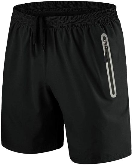 Quick Dry Breathable Men′s Lightweight Running Gym Shorts with Zipper Pockets