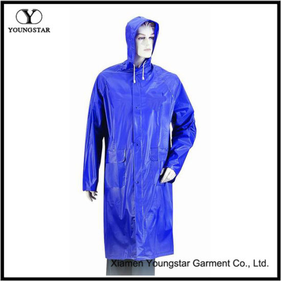 Blue Color PVC Waterproof Rain Coat with Hood