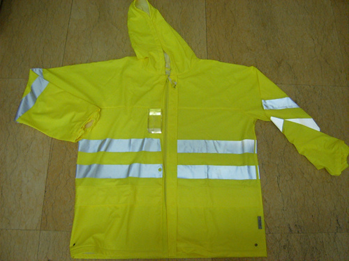 Fluorescent Green PU Motorcycle Rain Coat Jacket Rainwear