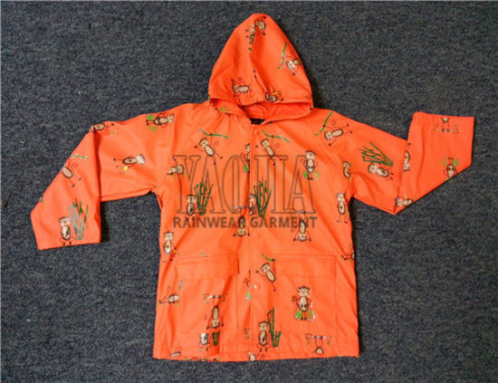 Fashion Design PU Coating Rain Jacket for Kids