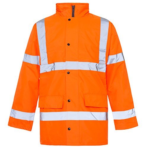 Jacket High Visibility Work Wear Safety Security Concealed Hood Fluorescent Flashing Hooded Padded ¾ Length Waterproof Work Coat Top